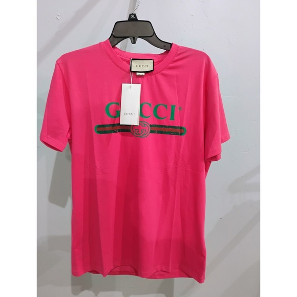 GUCCI Women's Pink Embroidery Logo Cotton T-Shirt Size M MEDIUM - Picture 1 of 5